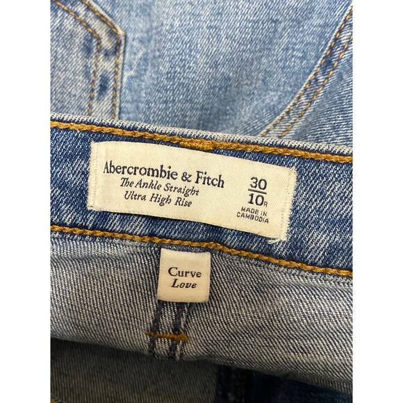 Abercrombie & Fitch Blue Distressed Ultra High Rise Straight Denim Jeans Size 30 - Picture 4 of 5